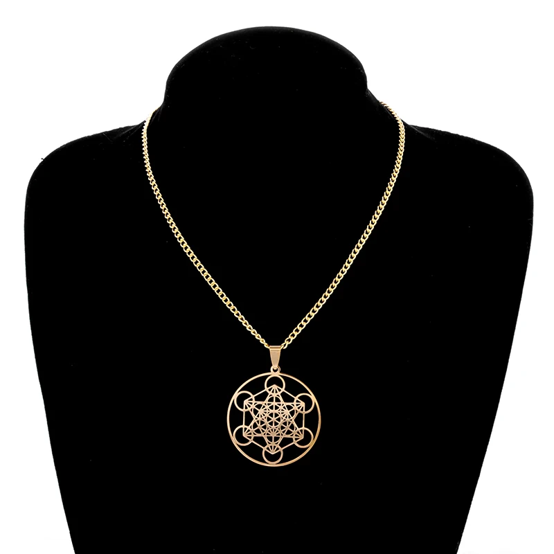 Collar Cadena Acero Inoxidable con Dije Cubo de Metatrón