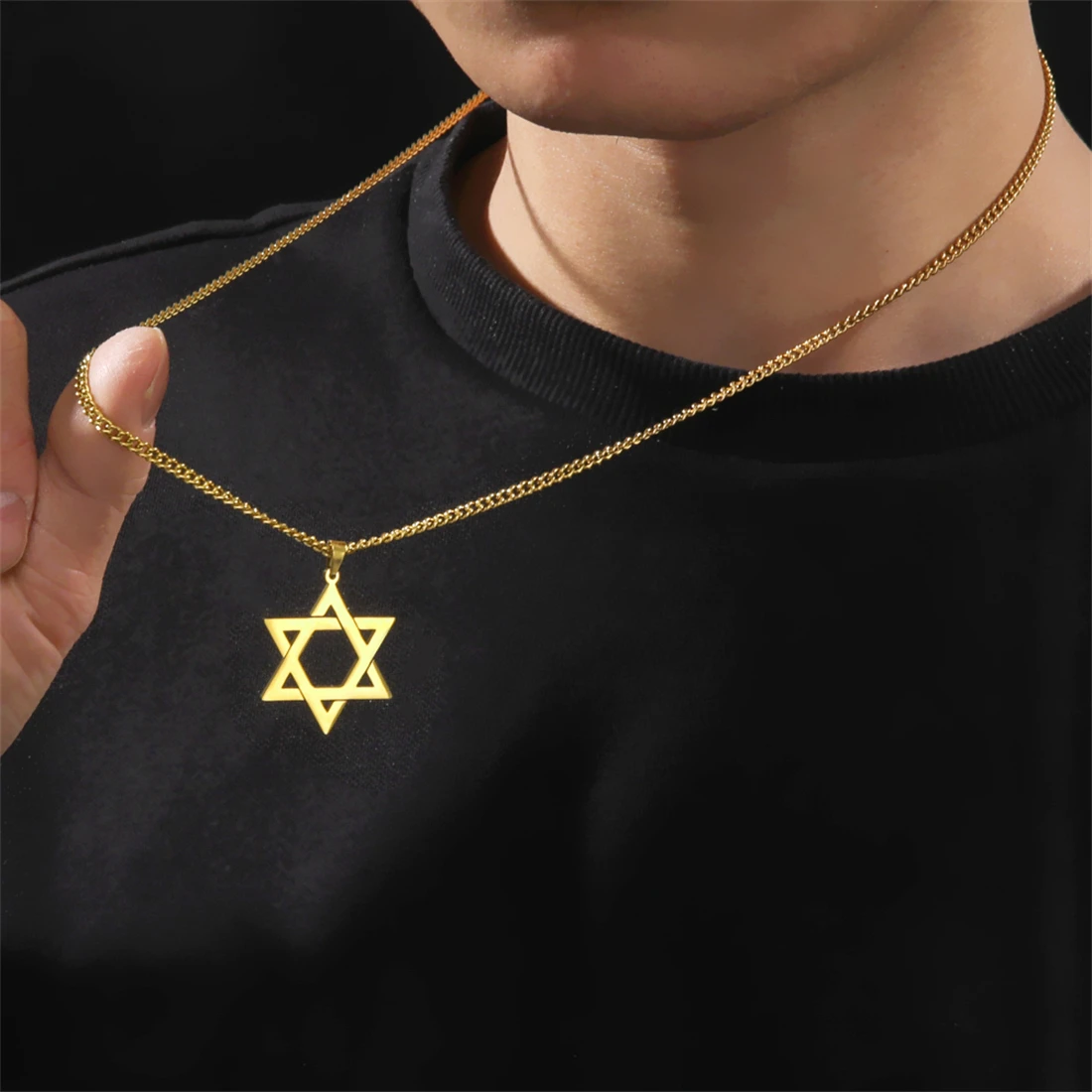 Collar Cadena Acero Inoxidable con Dije Estrella de David