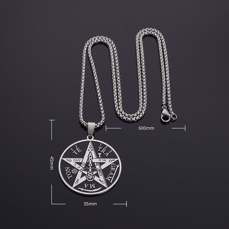 Collar Cadena Acero Inoxidable con Dije Pentagrama del Tetragrammaton