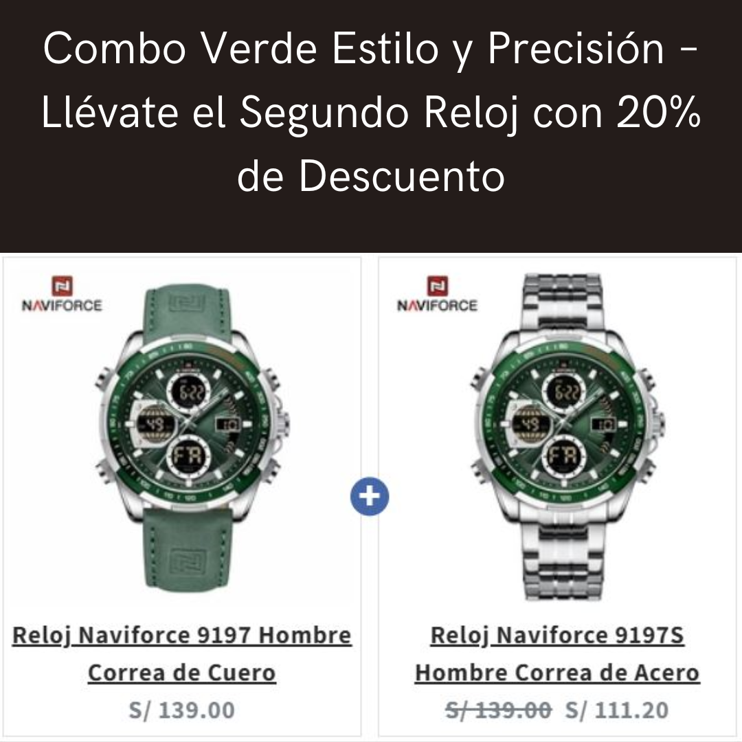 Combo Verde Estilo y Precisión – Llévate el Segundo Reloj con 20% de Descuento