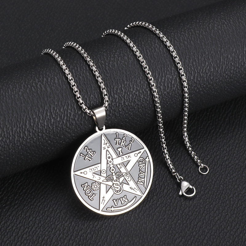 Collar Cadena Acero Inoxidable con Dije Pentagrama del Tetragrammaton
