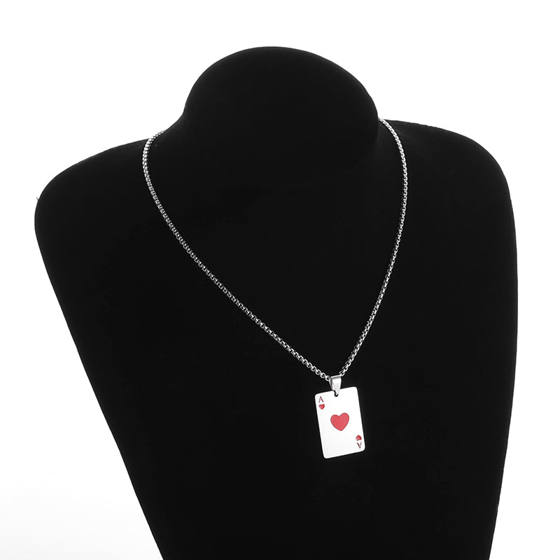 Collar Cadena Acero Inoxidable con Dije Ases de Espadas y Corazones