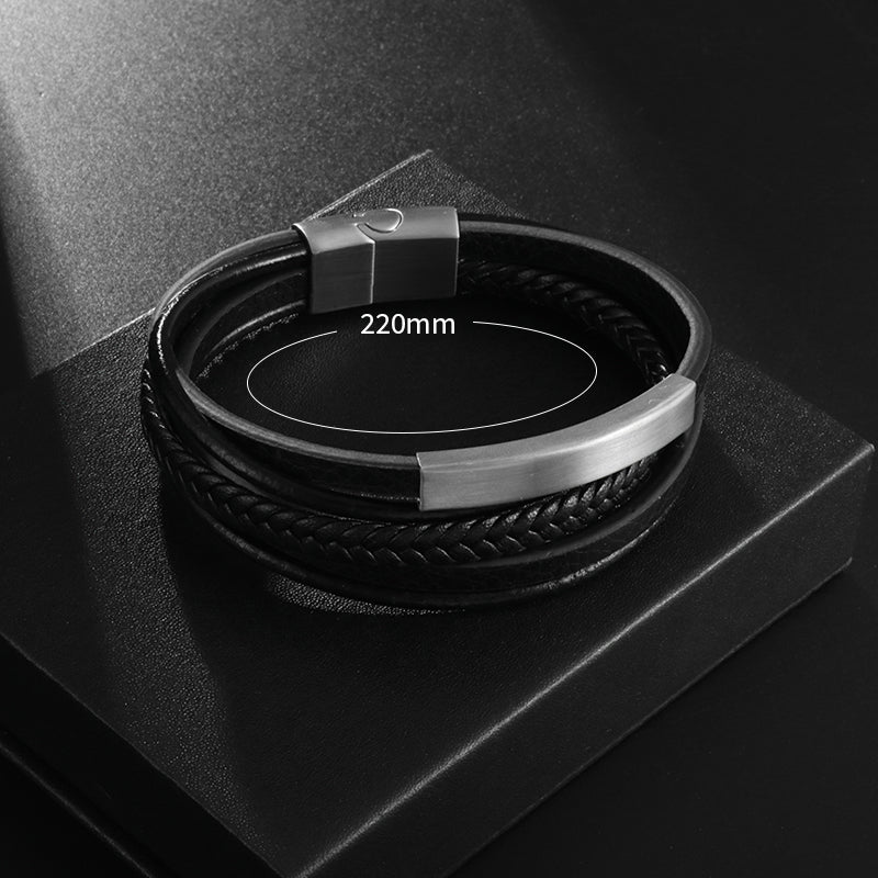Pulsera de Cuero y Acero Inoxidable Hombre con Hebilla Magnética
