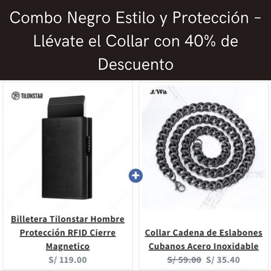 Combo Negro Estilo y Protección – Llévate el Collar con 40% de Descuento