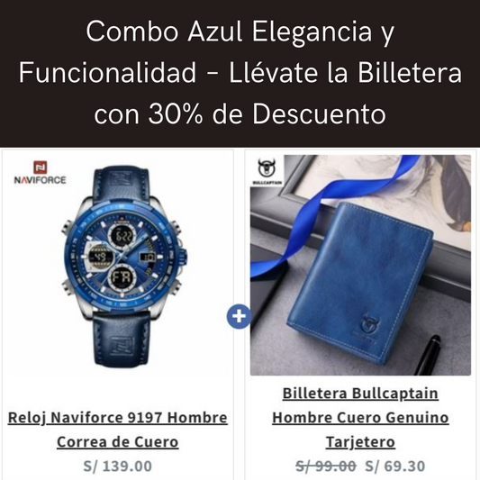 Combo Azul Estilo y Funcionalidad – Llévate la Billetera con 30% de Descuento