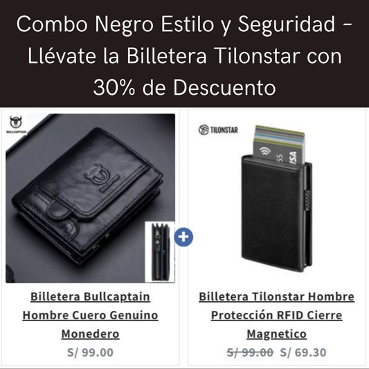 Combo Negro Estilo y Seguridad – Llévate la Billetera Tilonstar con 30% de Descuento