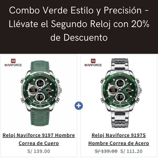 Combo Verde Estilo y Precisión – Llévate el Segundo Reloj con 20% de Descuento