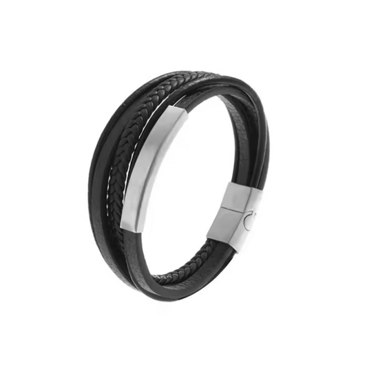 Pulsera de Cuero y Acero Inoxidable Hombre con Hebilla Magnética
