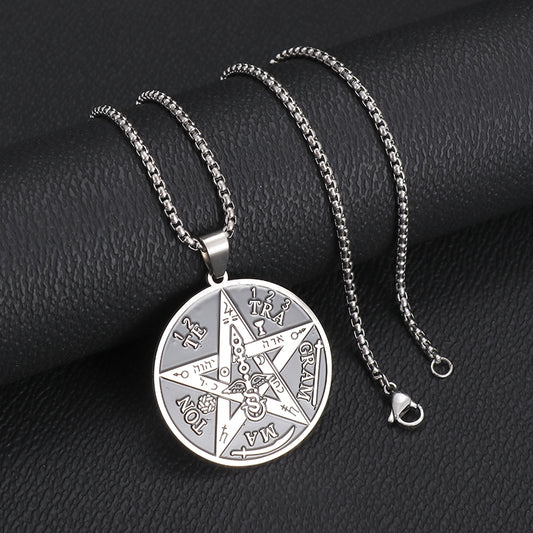 Collar Cadena Acero Inoxidable con Dije Pentagrama del Tetragrammaton