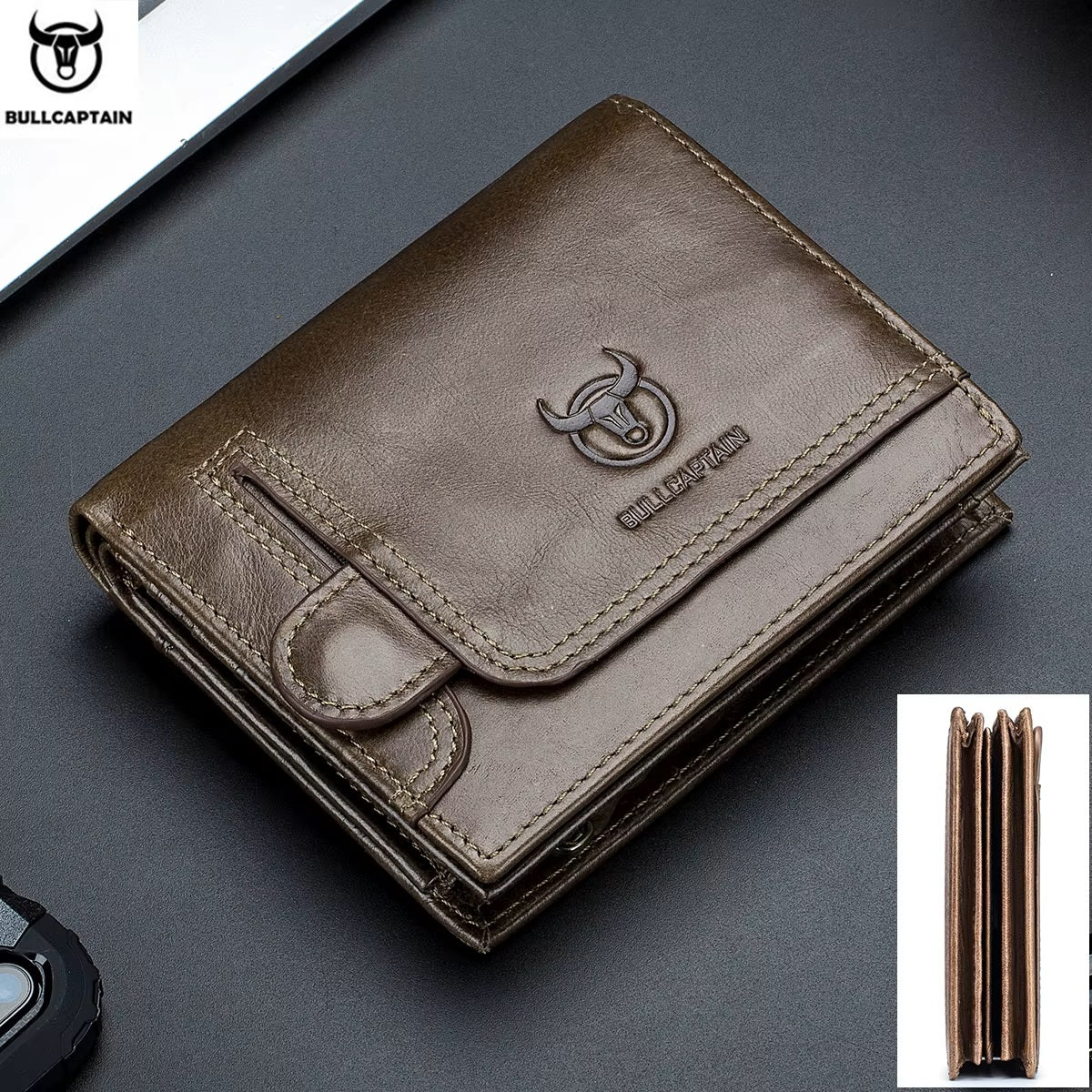 Billetera Bullcaptain Hombre Cuero Genuino Tarjetero