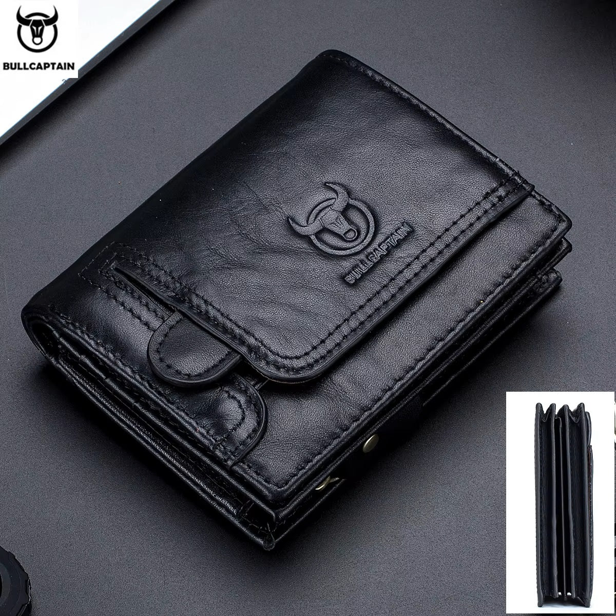 Billetera Bullcaptain Hombre Cuero Genuino Tarjetero